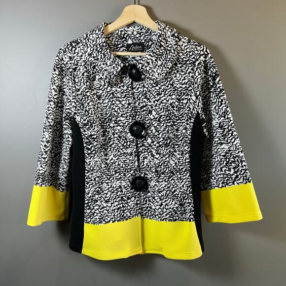 Artex Fashion Black & Yellow Lagenlook Lightweight Jacket w/Large Buttons Size L - Picture 1 of 8